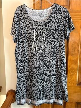 Rae Dunn Gray Leopard Print Nightshirt with White 'HOT MESS' Text